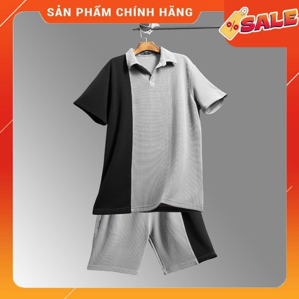 Set Nam bigsize xám phối đen mát mẻ mùa hè, Chất Liệu Vải Thoải Mái, form dáng bigsize tôn dáng