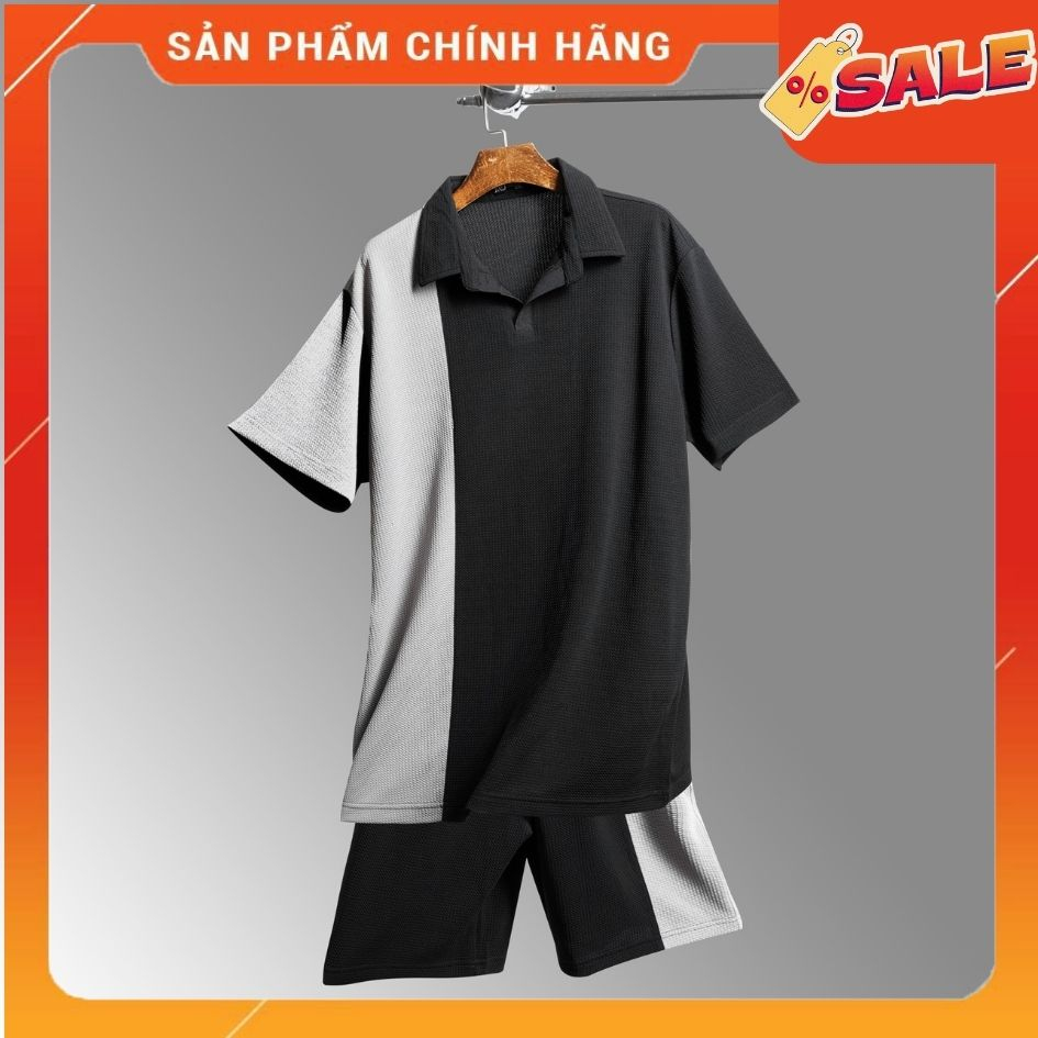 Set Nam bigsize đen phối xám mát mẻ mùa hè, Chất Liệu Vải Thoải Mái, form dáng bigsize tôn dáng