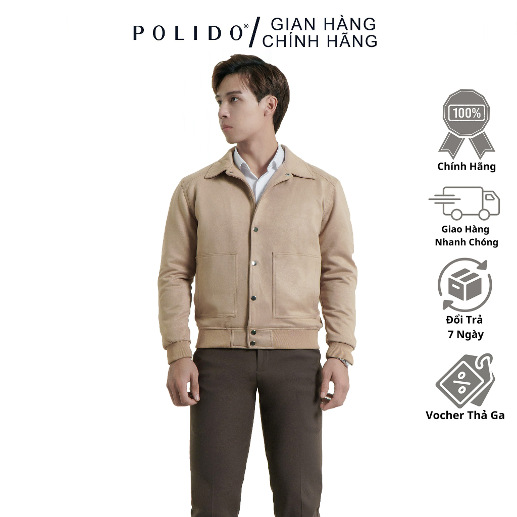 Áo Khoác da lộn Polido chất liệu cao cấp 3 màu kiểu dáng cổ đức giữ ấm giữ nhiệt tốt thời trang Nam dễ mặc dễ phối