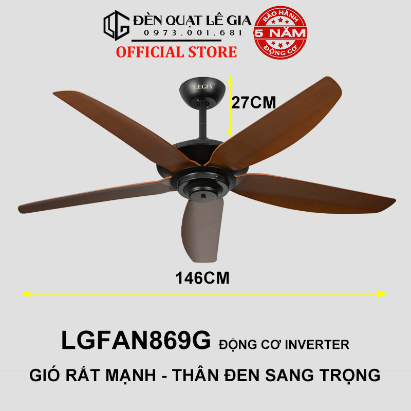 Ảnh Quạt trần hiện đại Strong Wind LGFAN869 | Quạt trần gió mạnh phù hợp trần 2.5m đến 4m | Quạt trần mạ vàng đẹp 3