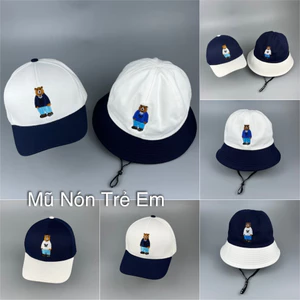 Nón tai bèo thêu GẤU - Mũ lưỡi trai cho trẻ em, bé trai, bé gái