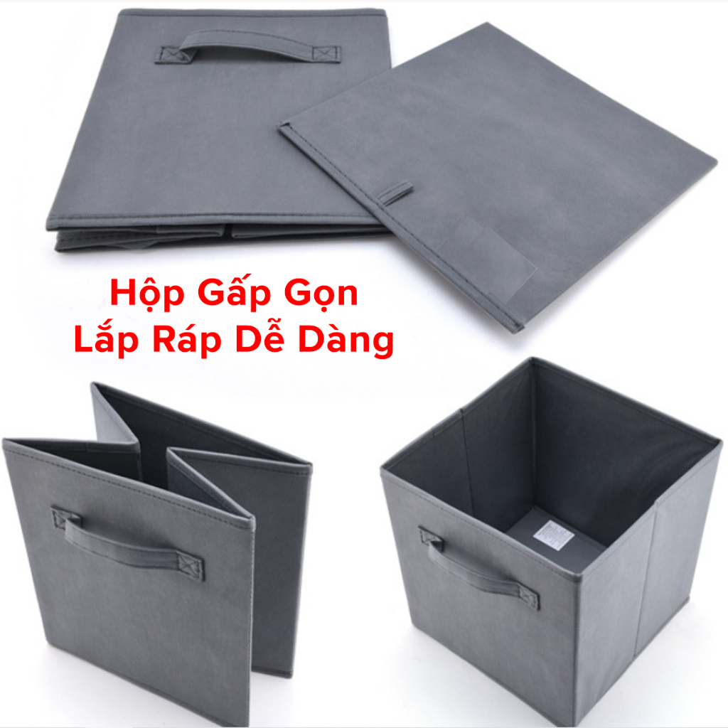 Ảnh Hộp Vải Đựng Đồ Lót Tất Quần Áo Chăn Màn Đa Năng Hình Vuông TD4 Gấp Gọn Hộp Đựng Đồ 28x28x28cm Không Nắp Hãng Amalife 3