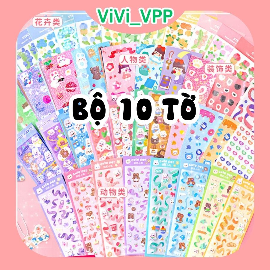 Combo 10 tờ sticker trang trí dán nhãn cute nhiều mẫu giá rẻ decor sách ...