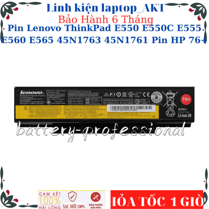 Pin laptop Lenovo ThinkPad E550 E550C E555 E560 E565 45N1763 45N1761 Pin laptop Lenovo mã 76+