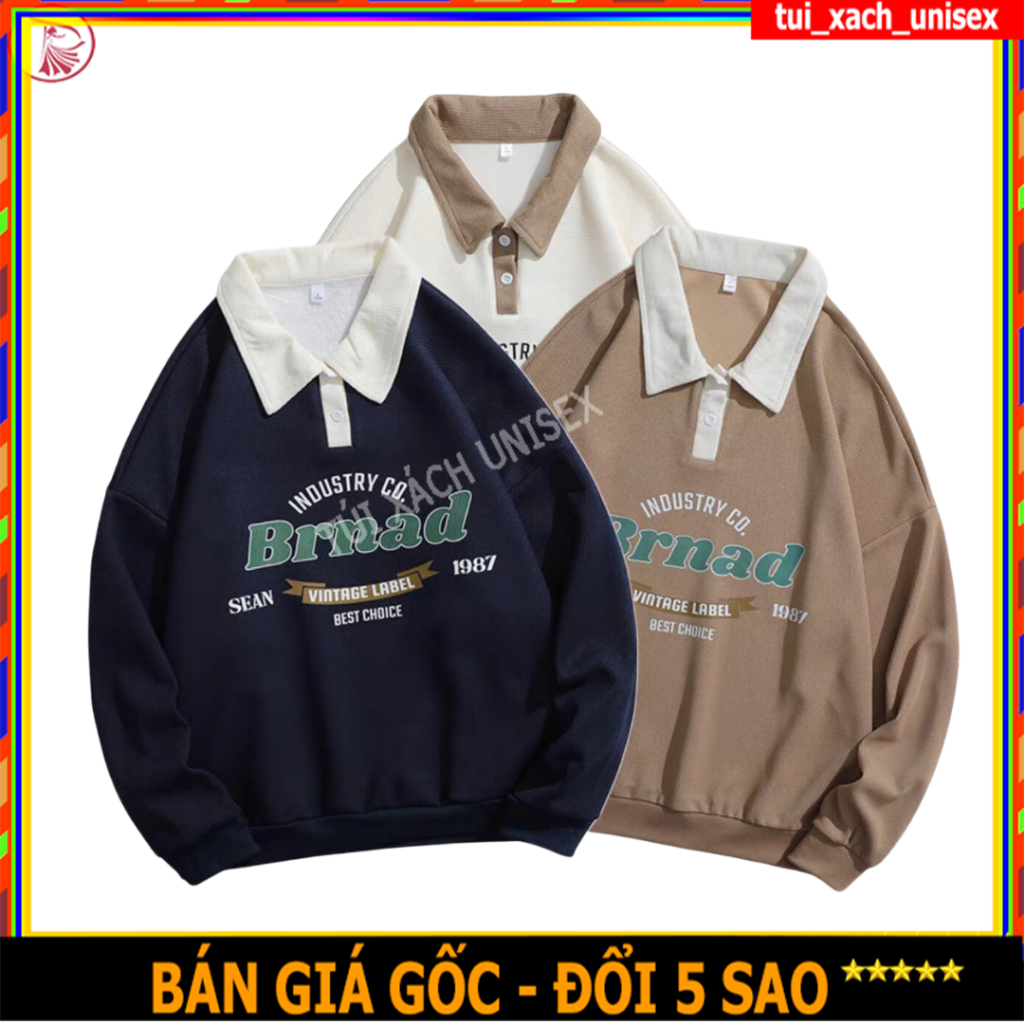 Áo HOODIE Nam Nữ Vải Nỉ Có Cổ Bẻ UNISEX 3 Màu Sweater polo Chui Đầu Xanh Kem Trắng ( BRAND) K1