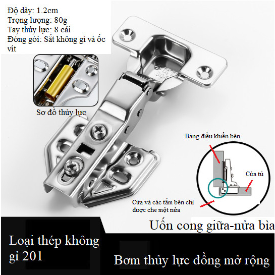 Bản lề giảm chấn Inox 304, Bản lề tủ