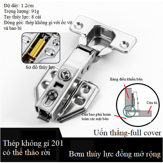Bản lề giảm chấn Inox 304, Bản lề tủ
