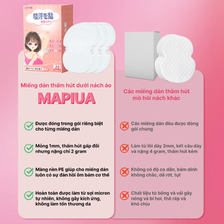 Hộp 20 miếng dán thấm hút dính dưới nách áo ngăn đổ mồ hôi chính hãng Mapiua, mỏng nhẹ, khử mùi hôi.