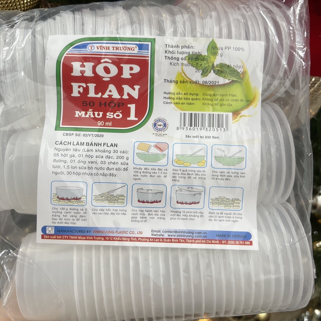 Combo 50Hũ bánh flan Vĩnh Trường số 1 90ml Caramen có nắp CAO CẤP Combo 50 hủ