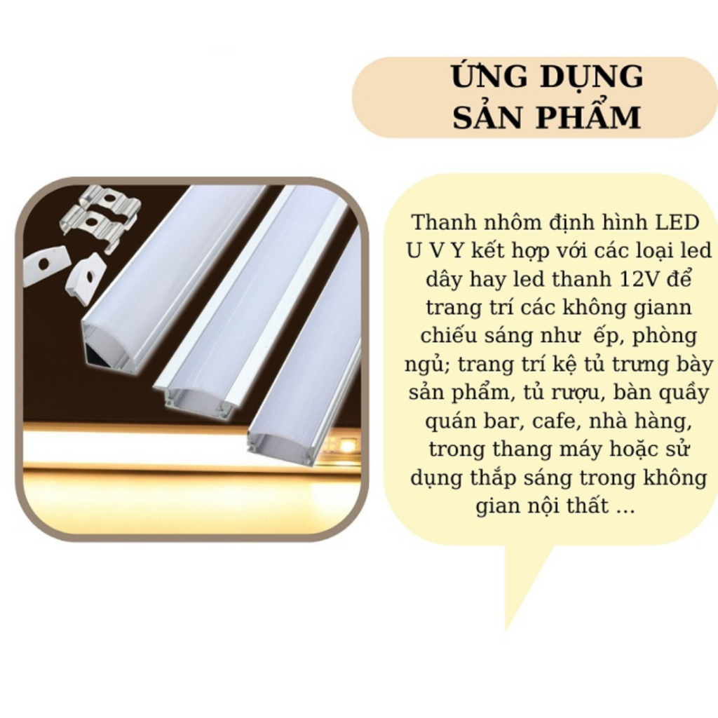 Thanh nhôm định hình Dùng cho LED thanh LED dây dán trang trí Dài 1m