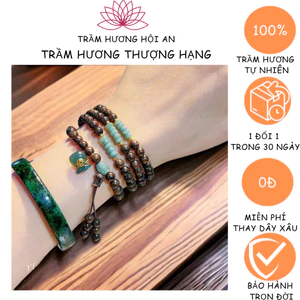 Vòng trầm hương sánh chìm Quảng nam 6mm 108 hạt mix charm đá-Thanh lịch-tài lộc bình an.