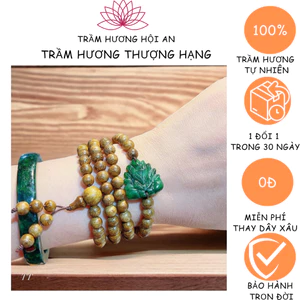 Vòng tay trầm hương tốc thường 6li 108 hạt thật từ Quảng nam mix charm hồ ly đá sơn ngọc-An yên may mắn.