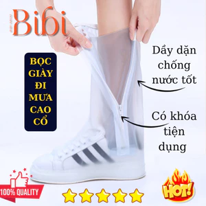 Bao giày đi mưa cao cổ dày dặn chống nước, chống trơn trượt. Ủng bọc giày đi mưa cao cổ, có khóa