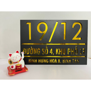 BẢNG, BIỂN SỐ NHÀ, nền alu đen nhám + Mica, số nổi đế mica trong, ngoài trời