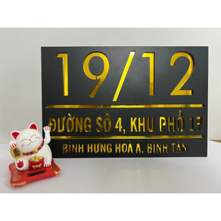 BẢNG, BIỂN SỐ NHÀ, nền alu đen nhám + Mica, số nổi đế mica trong, ngoài trời
