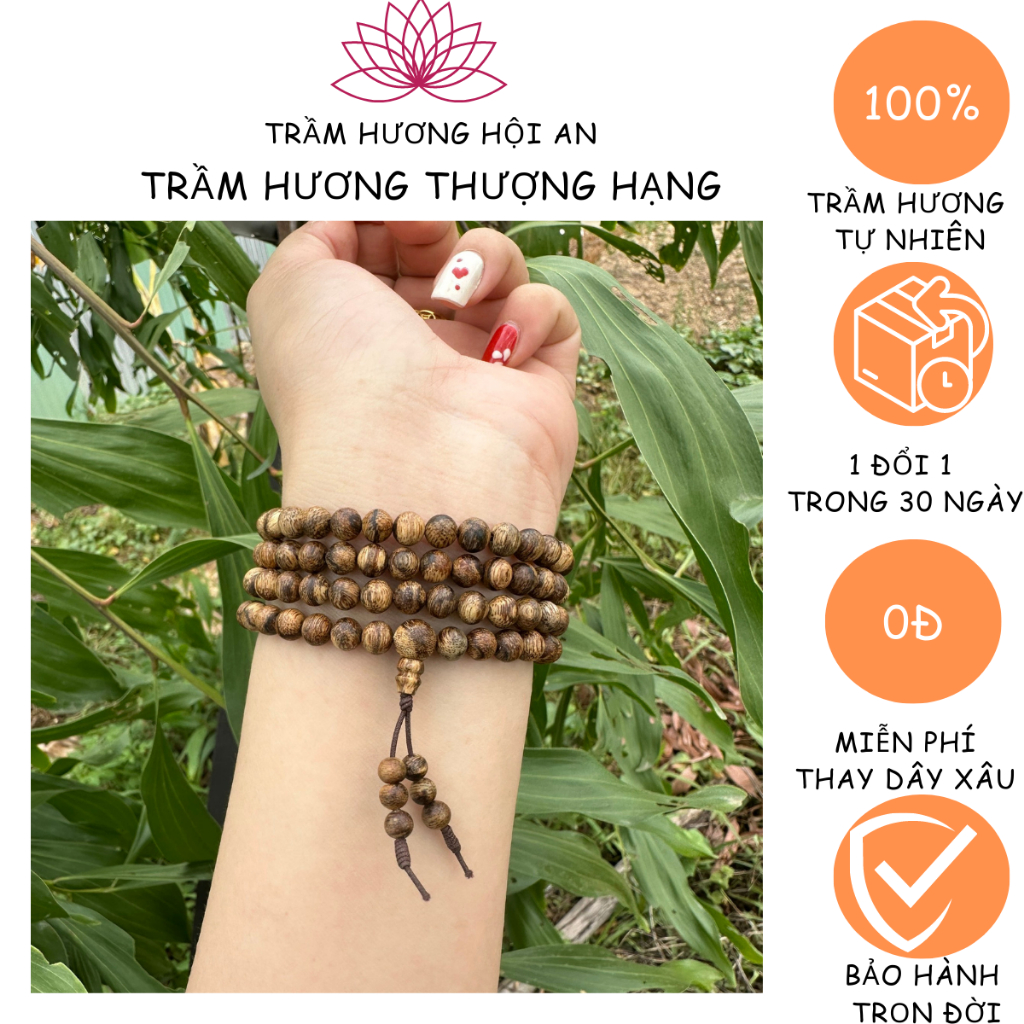 Vòng Tay Trầm Hương Tốc Tự Nhiên 108 Hạt 6/7/8mm – Thời Trang Phong Thủy Bình An
