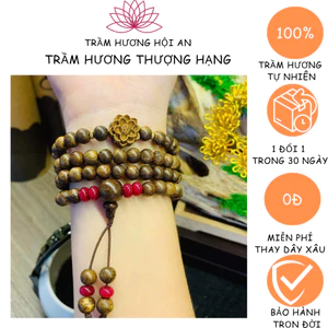Vòng tay trầm hương tốc tư nhiên 6mm 108 hạt mix charm kèm đá màu hình dẹt-đẹp- an yên-may mắn.