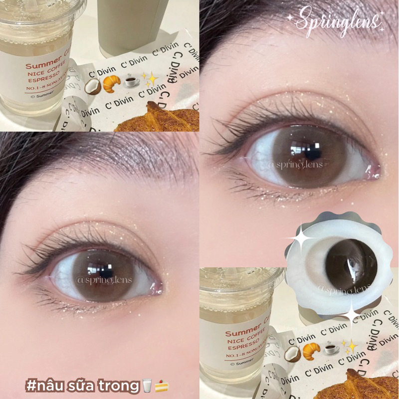 Lens Silicone Hydrogel BABY BROWN nâu sữa 6 tháng không giãn | Kính áp tròng Spring Lens