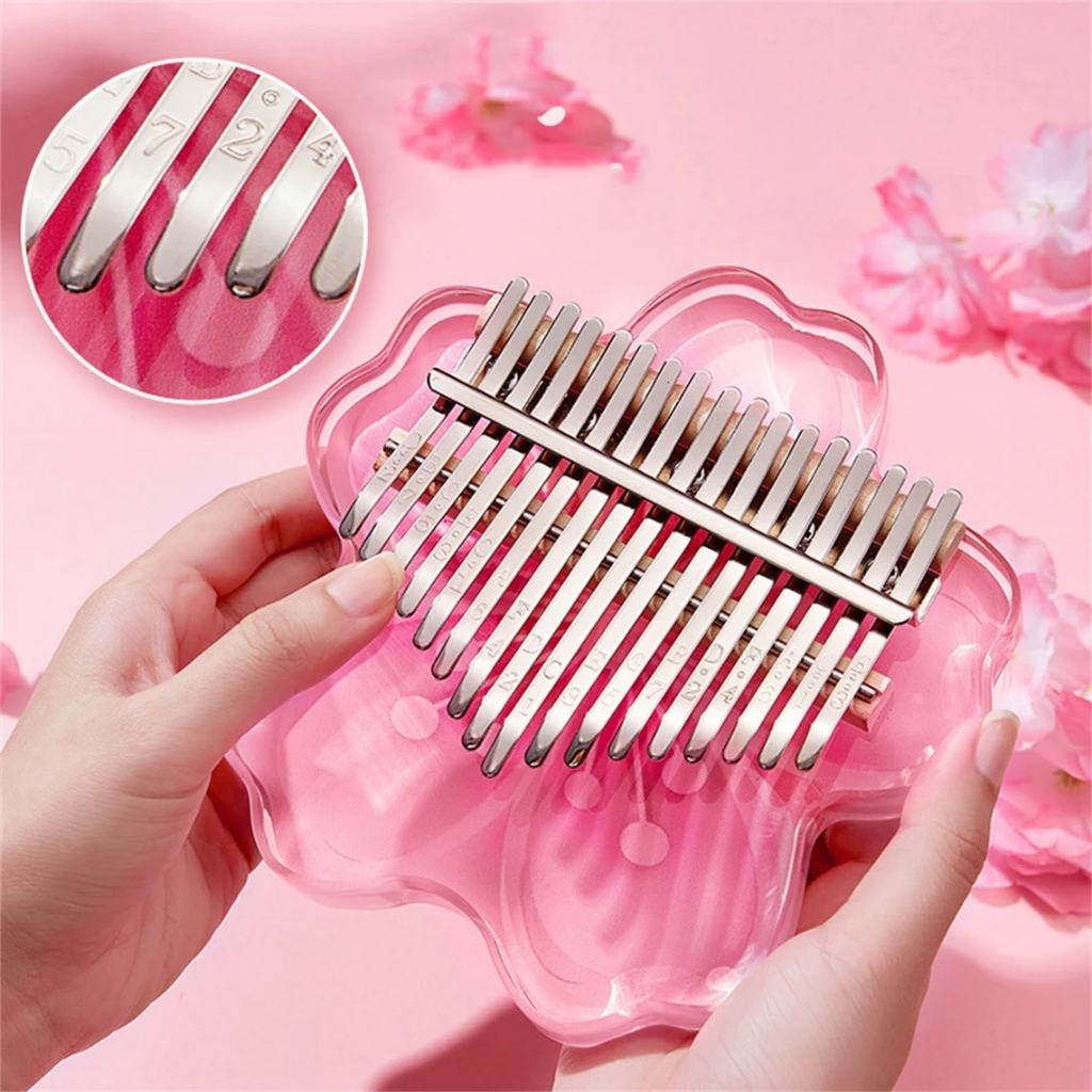 Đàn Kalimba Thumb Piano 17 key Hoa Anh Đào Trong Suốt Chất Liệu Acrylic 17 Phím - Tặng Full Phụ Kiện