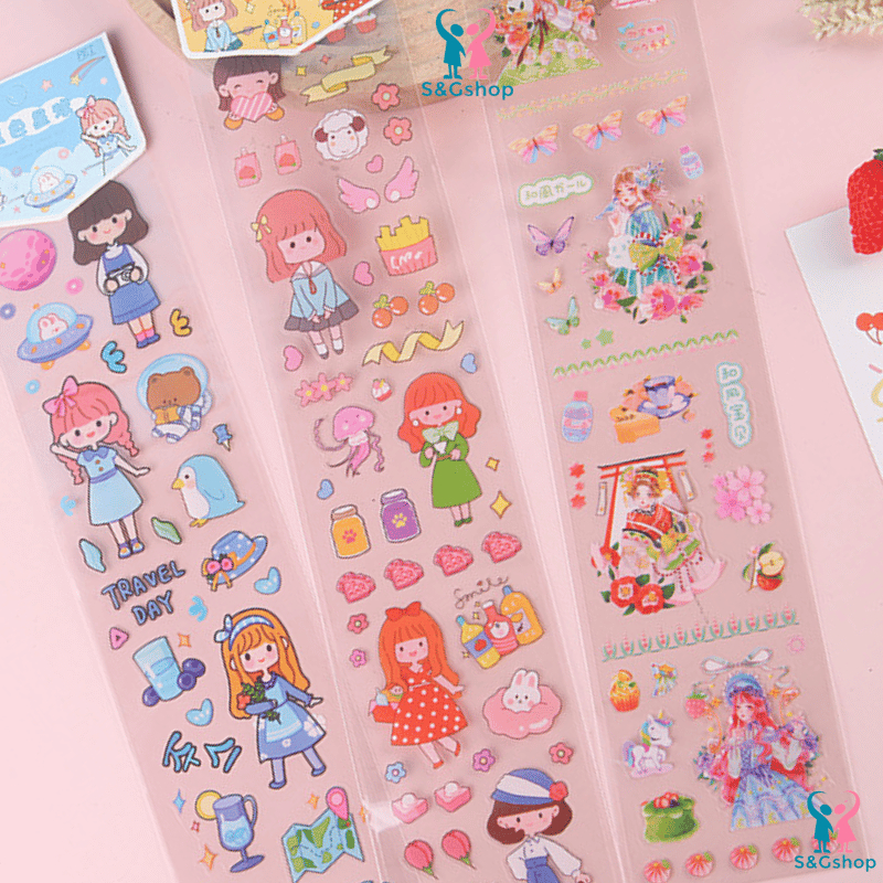 Sticker, hình dán trong suốt có cắt sẵn nhiều mẫu cute loại dây dài ...