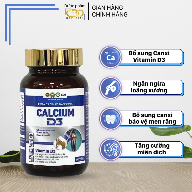 Viên uống tăng chiều cao CALCIUM D3 bổ sung Canxi, giúp tăng chiều cao từ 8-27 tuổi (60v/hộp)