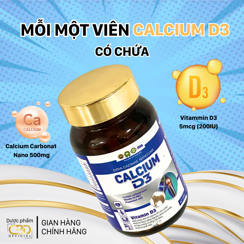 Viên uống tăng chiều cao CALCIUM D3 bổ sung Canxi, giúp tăng chiều cao từ 8-27 tuổi (60v/hộp)