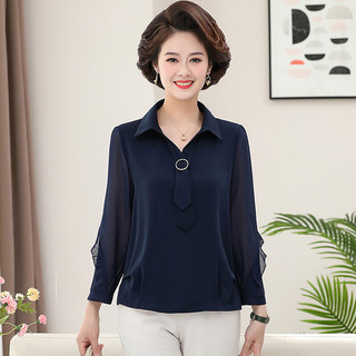 Bộ Đồ Voan Mùa Xuân Áo Sơ Mi Tay Dài Kết Hợp Quần Dáng Đứng Cho Mẹ AB37