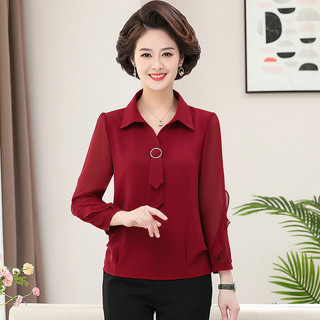 Bộ Đồ Voan Mùa Xuân Áo Sơ Mi Tay Dài Kết Hợp Quần Dáng Đứng Cho Mẹ AB37