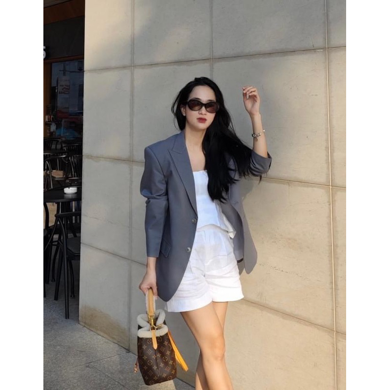 Áo blazer nữ [MAY THEO SỐ ĐO] -áo khoác vest -chất liệu cao cấp, 2 lớp-lót lụa, XÁM, form 4 nút -Tiệm may Diluclothing