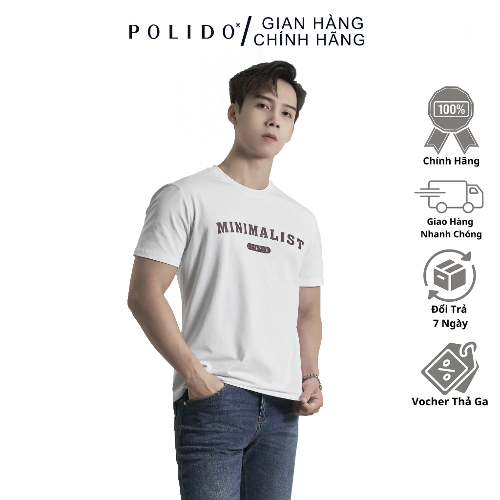 Áo thun Nam cộc tay minimalist polido Nam màu trắng chất cotton form slimfit thoáng mát co giãn tốt thời trang nam