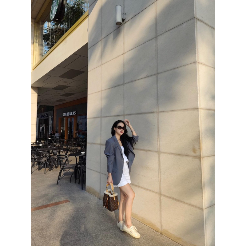 Áo blazer nữ [MAY THEO SỐ ĐO] -áo khoác vest -chất liệu cao cấp, 2 lớp-lót lụa, XÁM, form 4 nút -Tiệm may Diluclothing