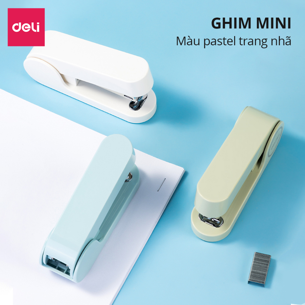 Dập Ghim Học Sinh Văn Phòng Mini Deli 25 Trang Ghim Bấm Màu Pastel Nhỏ Gọn Tiện Lợi Sử Dụng Ghim 24/6 & 26/6