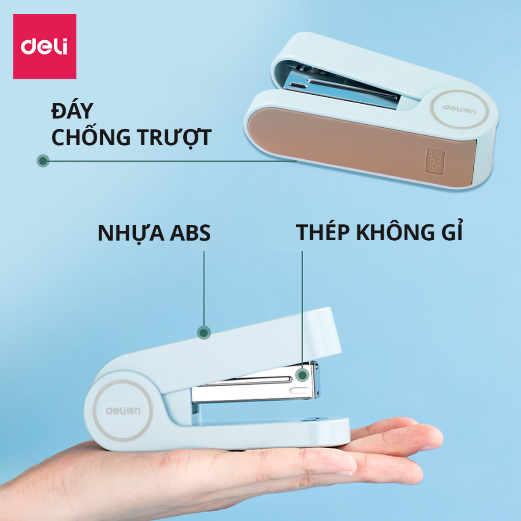 Dập Ghim Học Sinh Văn Phòng Mini Deli 25 Trang Ghim Bấm Màu Pastel Nhỏ Gọn Tiện Lợi Sử Dụng Ghim 24/6 & 26/6