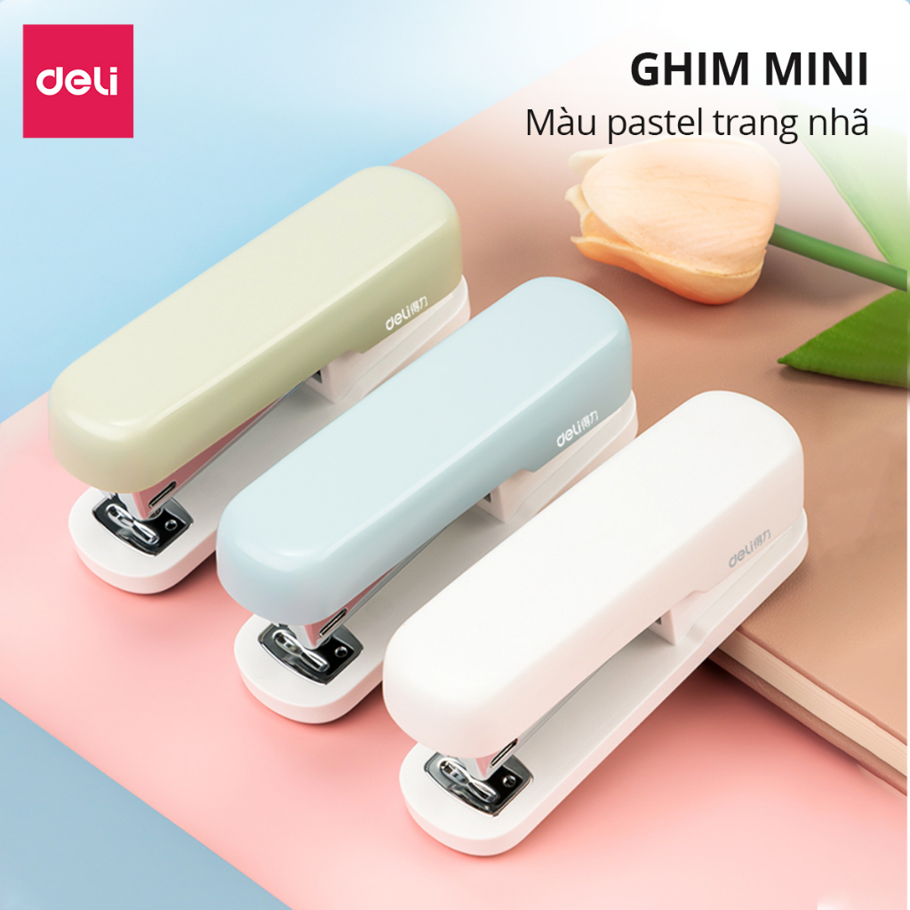Dập Ghim Học Sinh Văn Phòng Mini Deli 25 Trang Ghim Bấm Màu Pastel Nhỏ Gọn Tiện Lợi Sử Dụng Ghim 24/6 & 26/6