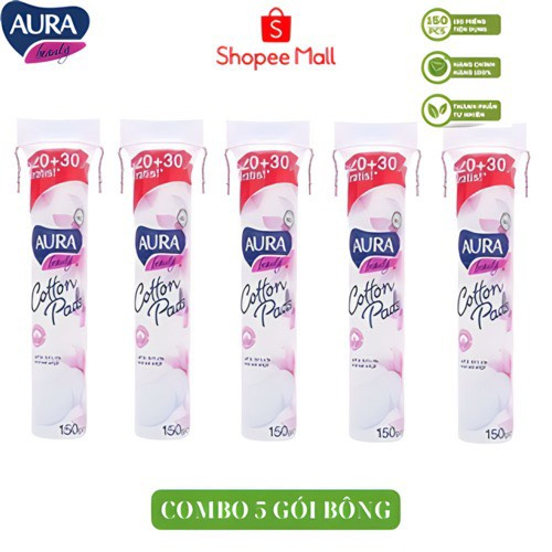 Ảnh Combo 5 gói bông tẩy trang Aura Beauty Cotton Pads 150 miếng (5x150) 3