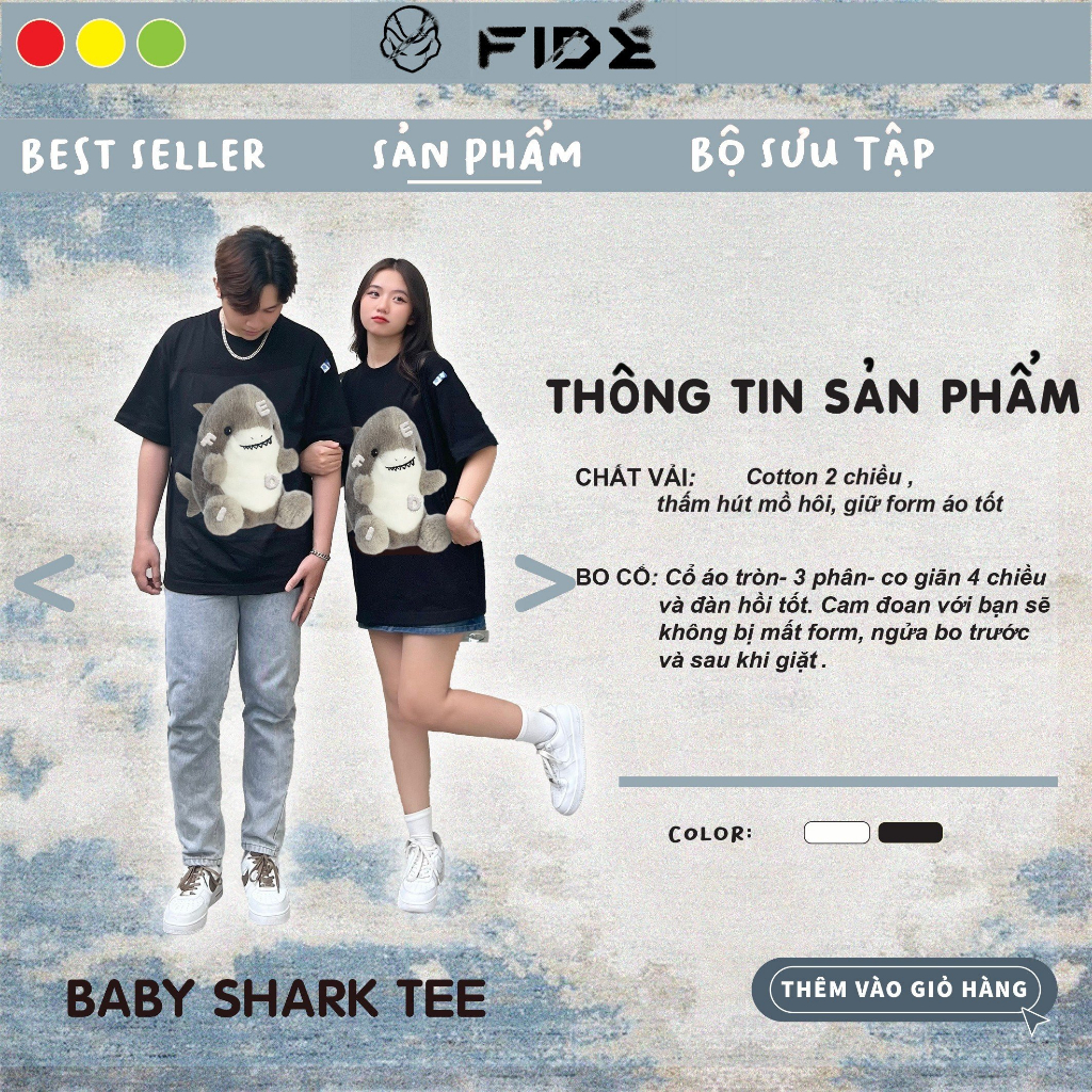 Ảnh Áo thun FIDE cá mập Baby Shark phông unisex nam nữ form rộng cổ tròn ulzzang BABY SHARK 02 3