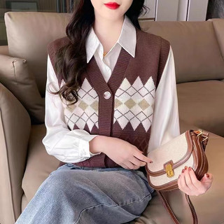 [XẢ KHO GIÁ SỐC]  Áo len gile nữ họa tiết thổ cẩm len dệt kim Quảng Châu mềm mịn co giãn mặc mùa thu đông mã VAA0461