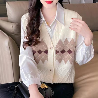 [XẢ KHO GIÁ SỐC]  Áo len gile nữ họa tiết thổ cẩm len dệt kim Quảng Châu mềm mịn co giãn mặc mùa thu đông mã VAA0461