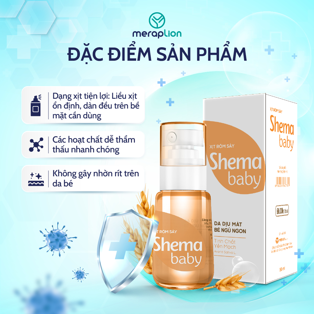 Xịt rôm sảy hăm tã SHEMA BABY 50ml hỗ trợ giảm rôm sảy, hăm tã và giúp làm mềm bảo vệ da cho bé - T302102004