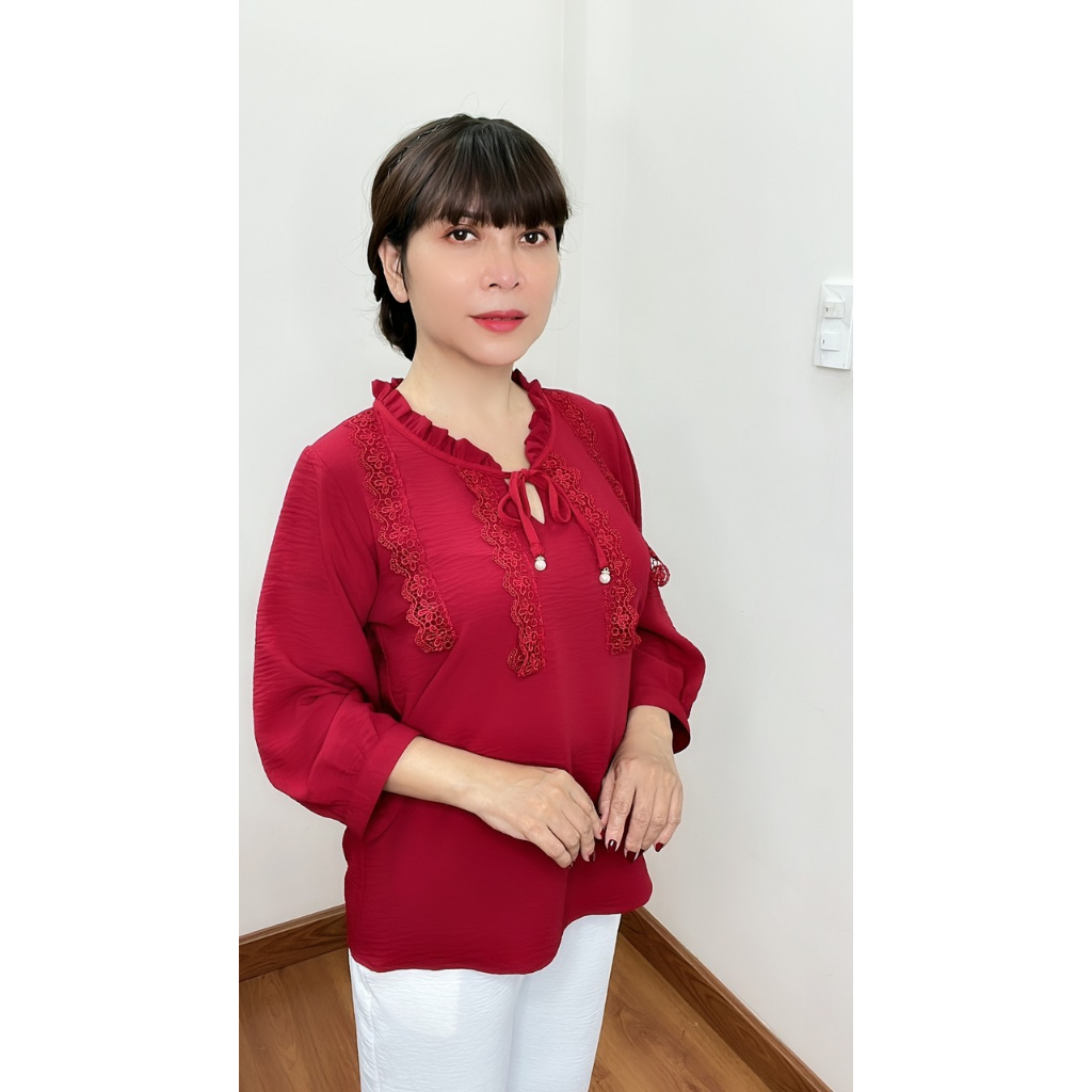 Ảnh Bộ Đồ Trung Niên MAI THY S569, Set Áo Cổ Bèo Phối Quần Thun Trung Niên BigSize 90Kg | Thời Trang Trung Niên U40 3