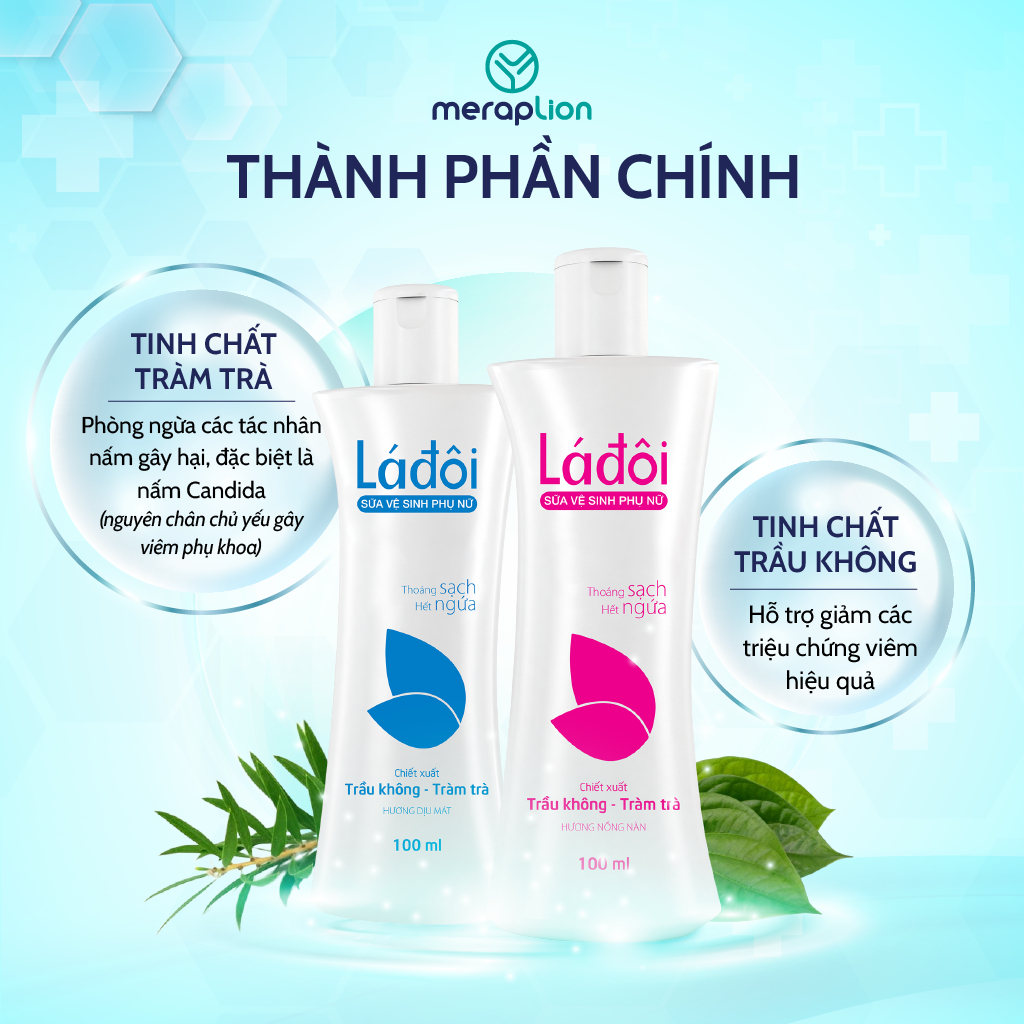 Dung dịch vệ sinh phụ nữ LÁ ĐÔI 100ml dạng sữa làm sạch tác nhân gây ngứa, mùi, viêm nhiễm phụ khoa