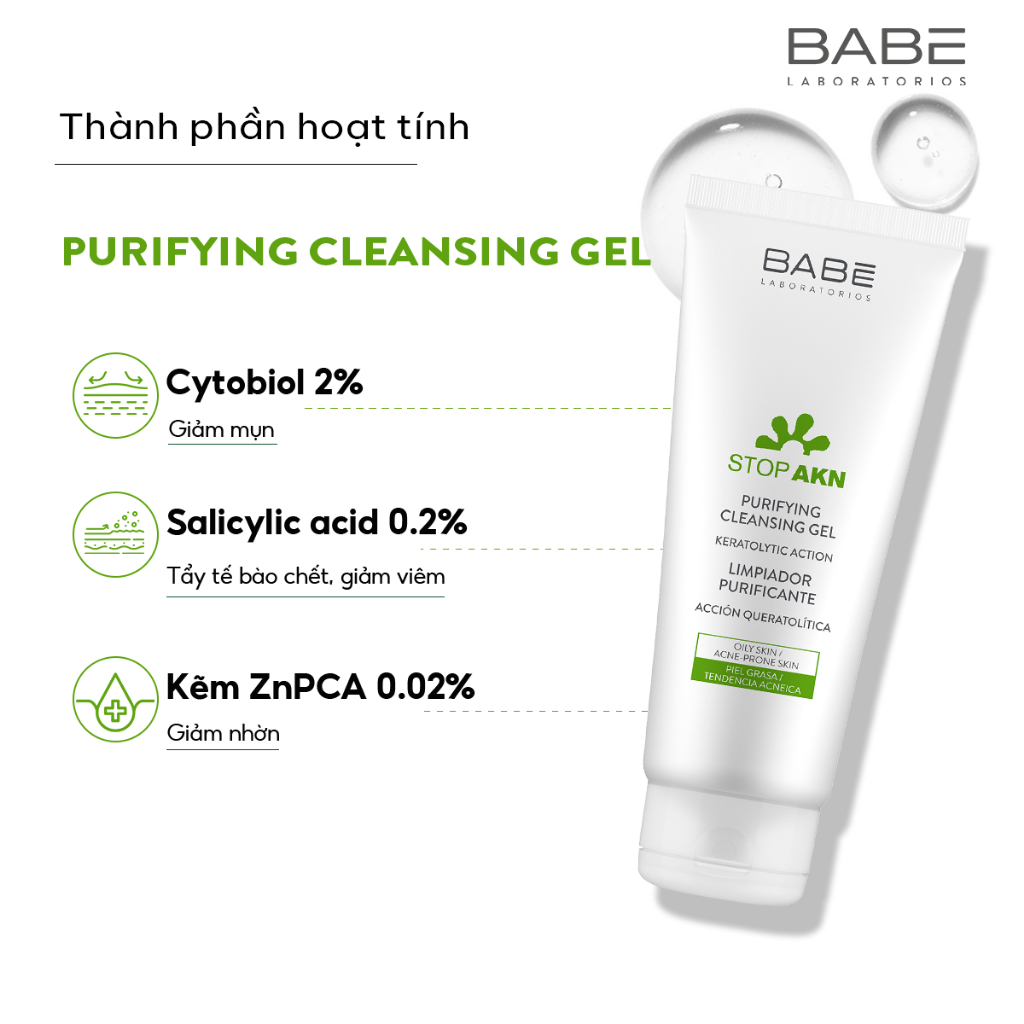 Ảnh Gel rửa mặt BABE cho da dầu mụn Stop Akn Purifying Cleansing gel 100ml-200ml 3
