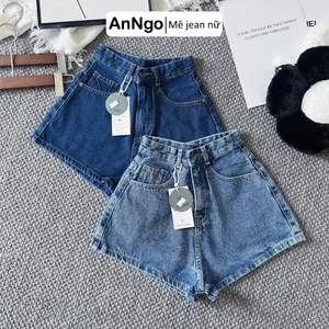 Quần short jean nữ lưng cao ống rộng, quần đùi bò không co giãn Anngo - AT344