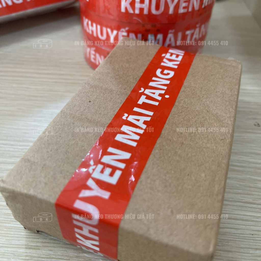Product image [CÓ SẴN] Băng Keo Khuyến Mãi Tặng Kèm màu đỏ chữ trắng dài 72met 2