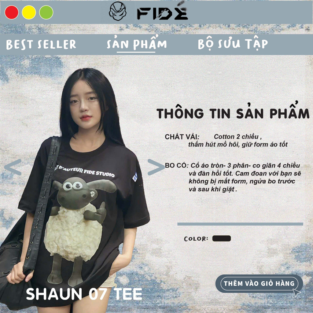 Ảnh Áo thun FIDE Cừu Shaun phông trơn nam nữ cổ tròn unisex SHAUN 07 2
