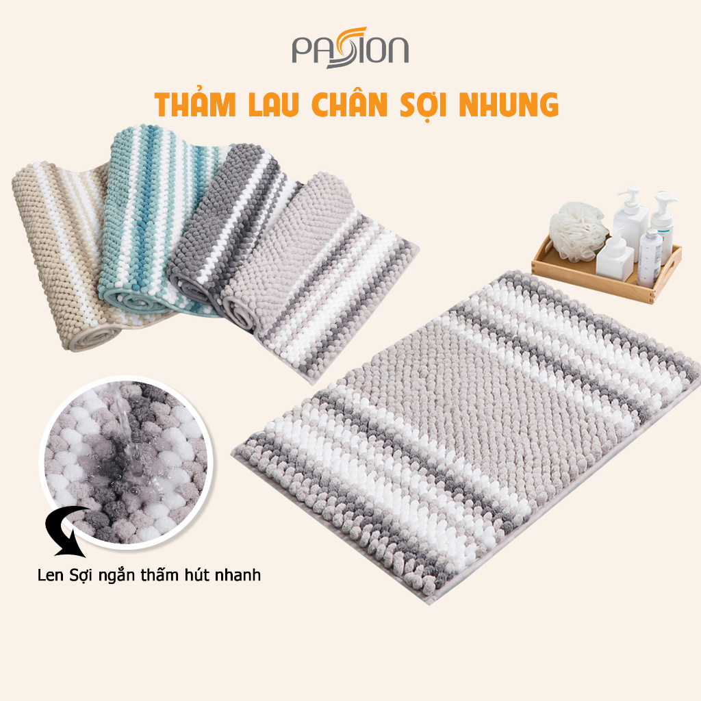 Thảm Lau Chân Sợi Nhung Sọc Chống Trượt Nhà Tắm