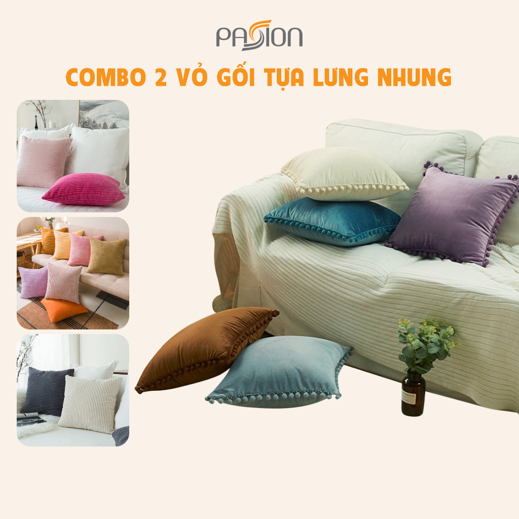 Combo 2 Vỏ Gối Vuông Tựa Lưng Trang Trí Sofa Nhung Cao Cấp Đơn Giản Sang Trọng