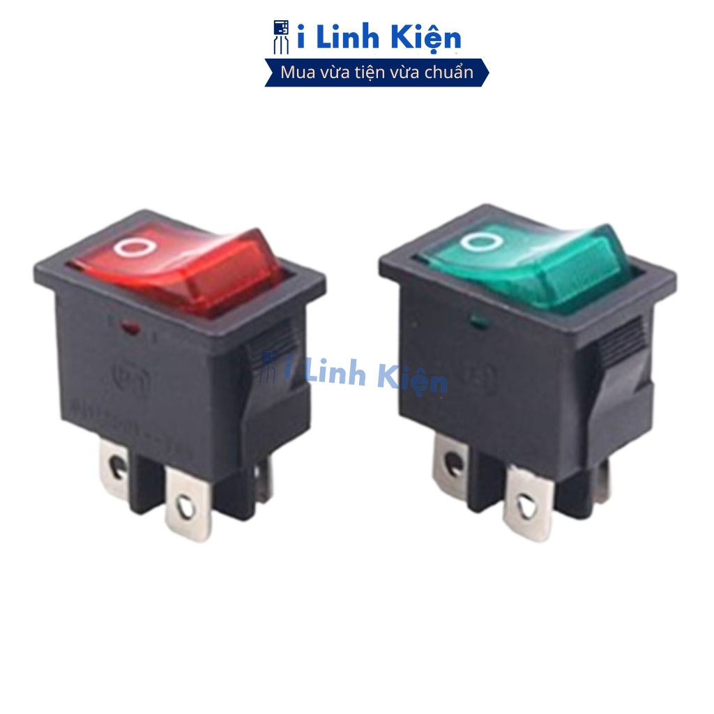 Công tắc bập bênh 4 chân KCD1-104R 250V 6A 15x21mm có đèn chất lượng cao ilinhkien.