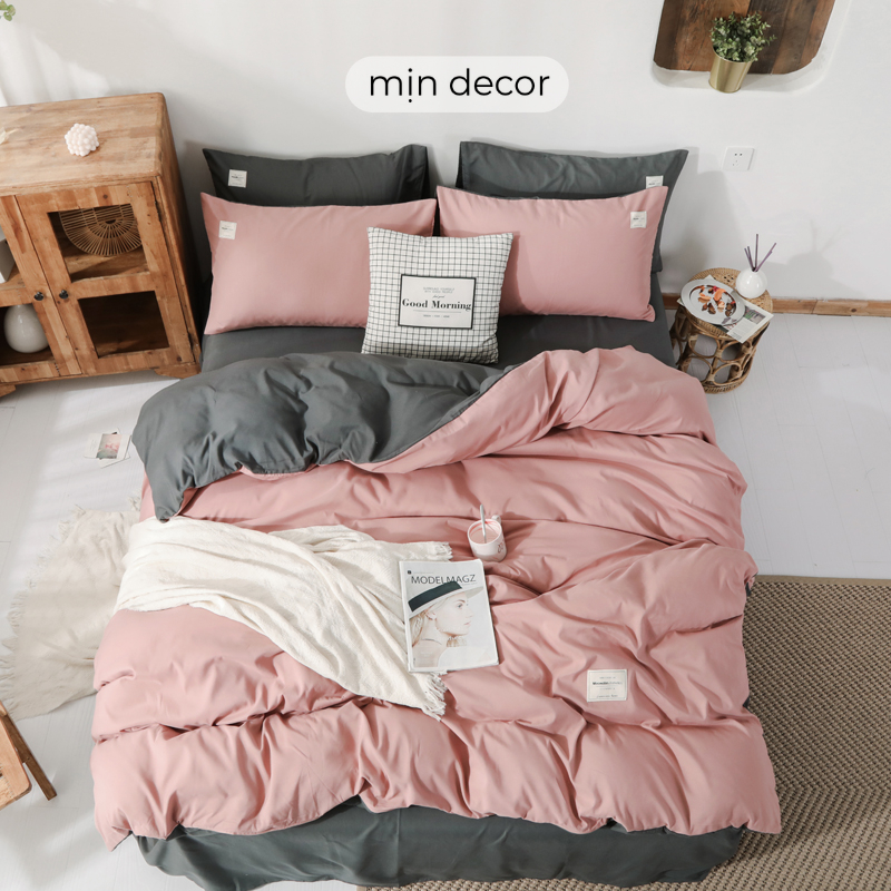 Ảnh Bộ Chăn Ga Gối Cotton Tici Tag Mịn Decor Bo Chun 30cm, Phong Cách Hàn Quốc - Màu Trơn Basic 3