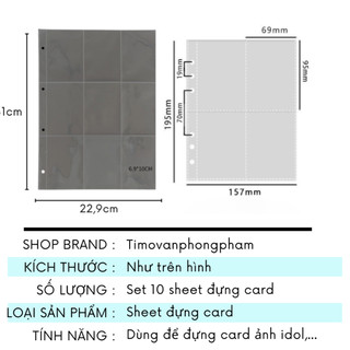 Sheet Đựng Card A5 A4 6 Còng Túi Đựng Ảnh Idol Thần Tượng Set 10 Tấm Timo VPBL05